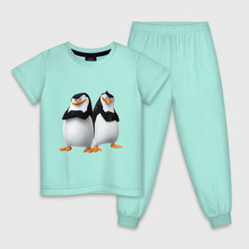Детская пижама хлопок с принтом Пингвины Мадагаскара в Новосибирске, 100% хлопок |  брюки и футболка прямого кроя, без карманов, на брюках мягкая резинка на поясе и по низу штанин
 | мадагаскар | мультик | пингвины
