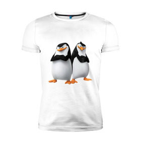 Мужская футболка премиум с принтом Пингвины Мадагаскара в Новосибирске, 92% хлопок, 8% лайкра | приталенный силуэт, круглый вырез ворота, длина до линии бедра, короткий рукав | мадагаскар | мультик | пингвины