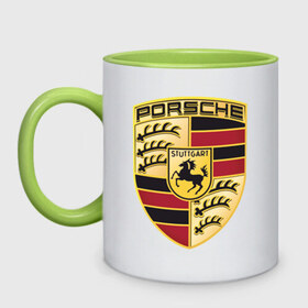 Кружка двухцветная с принтом Porsche в Новосибирске, керамика | объем — 330 мл, диаметр — 80 мм. Цветная ручка и кайма сверху, в некоторых цветах — вся внутренняя часть | Тематика изображения на принте: porsche