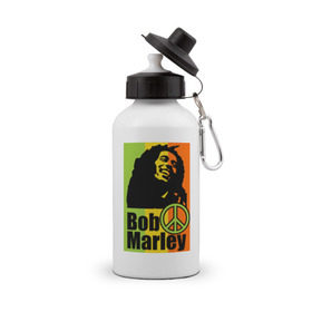 Бутылка спортивная с принтом Bob Marley в Новосибирске, металл | емкость — 500 мл, в комплекте две пластиковые крышки и карабин для крепления | Тематика изображения на принте: bob marley | боб марли