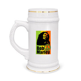 Кружка пивная с принтом Bob Marley в Новосибирске,  керамика (Материал выдерживает высокую температуру, стоит избегать резкого перепада температур) |  объем 630 мл | Тематика изображения на принте: bob marley | боб марли