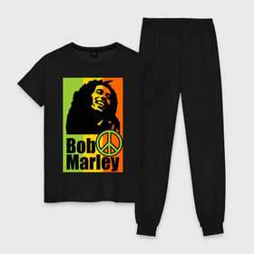Женская пижама хлопок с принтом Bob Marley в Новосибирске, 100% хлопок | брюки и футболка прямого кроя, без карманов, на брюках мягкая резинка на поясе и по низу штанин | bob marley | боб марли