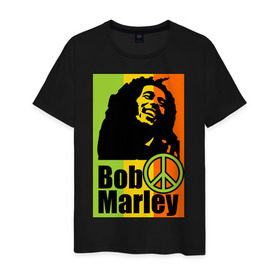Мужская футболка хлопок с принтом Bob Marley в Новосибирске, 100% хлопок | прямой крой, круглый вырез горловины, длина до линии бедер, слегка спущенное плечо. | Тематика изображения на принте: bob marley | боб марли