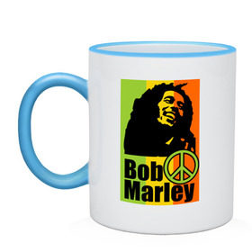 Кружка двухцветная с принтом Bob Marley в Новосибирске, керамика | объем — 330 мл, диаметр — 80 мм. Цветная ручка и кайма сверху, в некоторых цветах — вся внутренняя часть | bob marley | боб марли