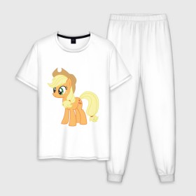 Мужская пижама хлопок с принтом Пони Эпплджек в Новосибирске, 100% хлопок | брюки и футболка прямого кроя, без карманов, на брюках мягкая резинка на поясе и по низу штанин
 | my little pony | мой маленький пони | пони | эпплджек