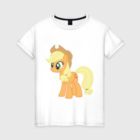 Женская футболка хлопок с принтом Пони Эпплджек в Новосибирске, 100% хлопок | прямой крой, круглый вырез горловины, длина до линии бедер, слегка спущенное плечо | my little pony | мой маленький пони | пони | эпплджек