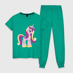 Женская пижама хлопок с принтом Принцесса Каденс в Новосибирске, 100% хлопок | брюки и футболка прямого кроя, без карманов, на брюках мягкая резинка на поясе и по низу штанин | Тематика изображения на принте: my little pony | каденс | мой маленький пони | пони