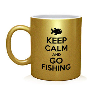 Кружка с принтом Keep calm and go fishing в Новосибирске, керамика | объем — 330 мл, диаметр — 80 мм. Принт наносится на бока кружки, можно сделать два разных изображения | fishing | keep calm | рыбак | рыбалка | рыбачить | сохраняй спокойствие