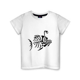 Детская футболка хлопок с принтом Скелет глубоководной рыбы в Новосибирске, 100% хлопок | круглый вырез горловины, полуприлегающий силуэт, длина до линии бедер | скелет