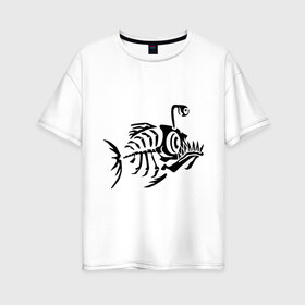 Женская футболка хлопок Oversize с принтом Скелет глубоководной рыбы в Новосибирске, 100% хлопок | свободный крой, круглый ворот, спущенный рукав, длина до линии бедер
 | скелет