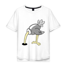 Мужская футболка хлопок Oversize с принтом Страус в Новосибирске, 100% хлопок | свободный крой, круглый ворот, “спинка” длиннее передней части | пара | страус