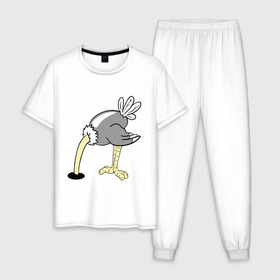 Мужская пижама хлопок с принтом Страус в Новосибирске, 100% хлопок | брюки и футболка прямого кроя, без карманов, на брюках мягкая резинка на поясе и по низу штанин
 | пара | страус