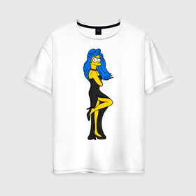 Женская футболка хлопок Oversize с принтом Миссис Симпсон в Новосибирске, 100% хлопок | свободный крой, круглый ворот, спущенный рукав, длина до линии бедер
 | simpson | костюм | любовь | мардж | миссис симпсон | семья | симпсон