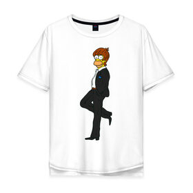 Мужская футболка хлопок Oversize с принтом Мистер Симпсон в Новосибирске, 100% хлопок | свободный крой, круглый ворот, “спинка” длиннее передней части | гомер