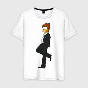 Мужская футболка хлопок с принтом Мистер Симпсон в Новосибирске, 100% хлопок | прямой крой, круглый вырез горловины, длина до линии бедер, слегка спущенное плечо. | гомер