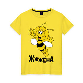 Женская футболка хлопок с принтом Жена в Новосибирске, 100% хлопок | прямой крой, круглый вырез горловины, длина до линии бедер, слегка спущенное плечо | жена | любовь | майя | пчелка | семья