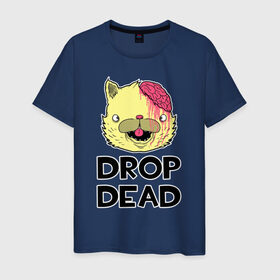 Мужская футболка хлопок с принтом Drop Dead Cat в Новосибирске, 100% хлопок | прямой крой, круглый вырез горловины, длина до линии бедер, слегка спущенное плечо. | 