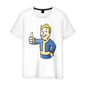Мужская футболка хлопок с принтом Fallout vault boy в Новосибирске, 100% хлопок | прямой крой, круглый вырез горловины, длина до линии бедер, слегка спущенное плечо. | Тематика изображения на принте: 