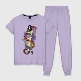 Женская пижама хлопок с принтом Орочимару в Новосибирске, 100% хлопок | брюки и футболка прямого кроя, без карманов, на брюках мягкая резинка на поясе и по низу штанин | дзютсу | змея | орочимару