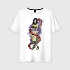 Женская футболка хлопок Oversize с принтом Орочимару в Новосибирске, 100% хлопок | свободный крой, круглый ворот, спущенный рукав, длина до линии бедер
 | дзютсу | змея | орочимару