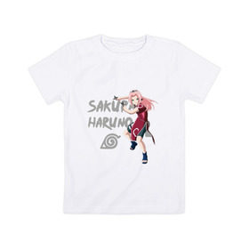 Детская футболка хлопок с принтом Сакура Харуно в Новосибирске, 100% хлопок | круглый вырез горловины, полуприлегающий силуэт, длина до линии бедер | sakura | дзютсу | сакура