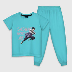 Детская пижама хлопок с принтом Саске Учиха в Новосибирске, 100% хлопок |  брюки и футболка прямого кроя, без карманов, на брюках мягкая резинка на поясе и по низу штанин
 | Тематика изображения на принте: sasuke | дзютсу | катана | саске | учиха | шаринган
