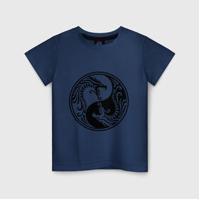 Детская футболка хлопок с принтом Два дракона Инь Янь в Новосибирске, 100% хлопок | круглый вырез горловины, полуприлегающий силуэт, длина до линии бедер | Тематика изображения на принте: дракон | инь | ян