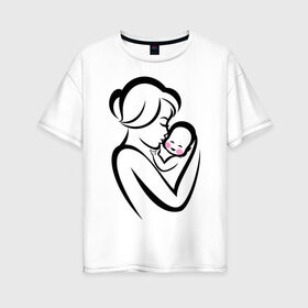 Женская футболка хлопок Oversize с принтом Лучшая мама на свете в Новосибирске, 100% хлопок | свободный крой, круглый ворот, спущенный рукав, длина до линии бедер
 | лучшая мама | ребенок