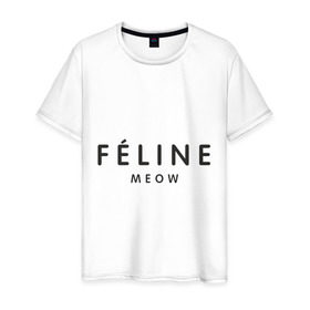 Мужская футболка хлопок с принтом FELINE MEOW в Новосибирске, 100% хлопок | прямой крой, круглый вырез горловины, длина до линии бедер, слегка спущенное плечо. | feline | meow