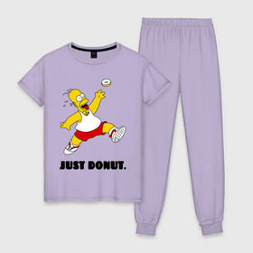 Женская пижама хлопок с принтом Гомер Симпсон - Только пончик в Новосибирске, 100% хлопок | брюки и футболка прямого кроя, без карманов, на брюках мягкая резинка на поясе и по низу штанин | гомер