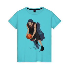 Женская футболка хлопок с принтом Aomine в Новосибирске, 100% хлопок | прямой крой, круглый вырез горловины, длина до линии бедер, слегка спущенное плечо | basket | kuroko no basket | kuroko no basuke | аниме | баскетбол | куроко | мяч | парни | спорт