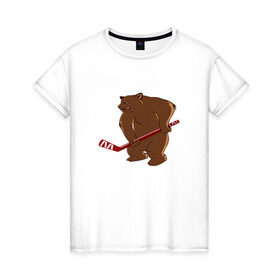 Женская футболка хлопок с принтом медведь-спортсмен в Новосибирске, 100% хлопок | прямой крой, круглый вырез горловины, длина до линии бедер, слегка спущенное плечо | 