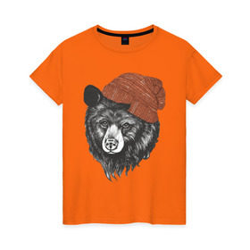 Женская футболка хлопок с принтом Медведь стиляга в Новосибирске, 100% хлопок | прямой крой, круглый вырез горловины, длина до линии бедер, слегка спущенное плечо | 