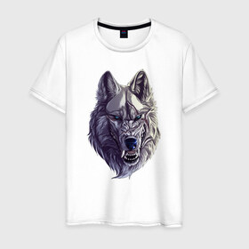 Мужская футболка хлопок с принтом волк в Новосибирске, 100% хлопок | прямой крой, круглый вырез горловины, длина до линии бедер, слегка спущенное плечо. | 