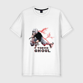 Мужская футболка премиум с принтом Tokyo Ghoul в Новосибирске, 92% хлопок, 8% лайкра | приталенный силуэт, круглый вырез ворота, длина до линии бедра, короткий рукав | anime | tokyo | канеки | токийский гуль