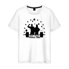 Мужская футболка хлопок с принтом Боди Мания в Новосибирске, 100% хлопок | прямой крой, круглый вырез горловины, длина до линии бедер, слегка спущенное плечо. | кроссфит | логотип фитнес клуба боди манияспорт.бодибилдинг