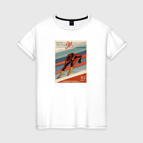 Женская футболка хлопок с принтом конькобежец в Новосибирске, 100% хлопок | прямой крой, круглый вырез горловины, длина до линии бедер, слегка спущенное плечо | Тематика изображения на принте: 