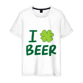 Мужская футболка хлопок с принтом Love beer в Новосибирске, 100% хлопок | прямой крой, круглый вырез горловины, длина до линии бедер, слегка спущенное плечо. | beer | love | ирландия | клевер | патрик | праздник | святой