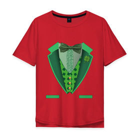 Мужская футболка хлопок Oversize с принтом Ирландский костюм в Новосибирске, 100% хлопок | свободный крой, круглый ворот, “спинка” длиннее передней части | st. patrick day | горшок золота | день святого патрика | зеленый | ирландия | клевер | лепрекон | праздники | радуга | трилистник
