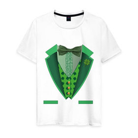 Мужская футболка хлопок с принтом Ирландский костюм в Новосибирске, 100% хлопок | прямой крой, круглый вырез горловины, длина до линии бедер, слегка спущенное плечо. | st. patrick day | горшок золота | день святого патрика | зеленый | ирландия | клевер | лепрекон | праздники | радуга | трилистник