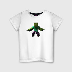 Детская футболка хлопок с принтом Minecraft зомби в Новосибирске, 100% хлопок | круглый вырез горловины, полуприлегающий силуэт, длина до линии бедер | зомби