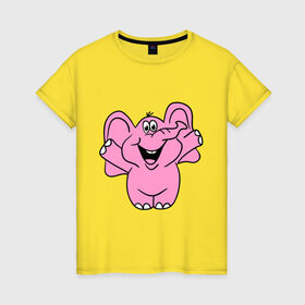 Женская футболка хлопок с принтом Розовый слон в Новосибирске, 100% хлопок | прямой крой, круглый вырез горловины, длина до линии бедер, слегка спущенное плечо | слон
