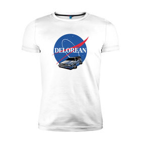Мужская футболка премиум с принтом Delorean space в Новосибирске, 92% хлопок, 8% лайкра | приталенный силуэт, круглый вырез ворота, длина до линии бедра, короткий рукав | delorean | космос | наса