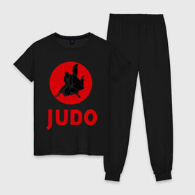 Женская пижама хлопок с принтом Judo в Новосибирске, 100% хлопок | брюки и футболка прямого кроя, без карманов, на брюках мягкая резинка на поясе и по низу штанин | дзюдо