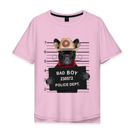 Мужская футболка хлопок Oversize с принтом Bad boy в Новосибирске, 100% хлопок | свободный крой, круглый ворот, “спинка” длиннее передней части | bad | dog | собака