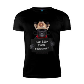 Мужская футболка премиум с принтом Bad boy в Новосибирске, 92% хлопок, 8% лайкра | приталенный силуэт, круглый вырез ворота, длина до линии бедра, короткий рукав | bad | dog | собака