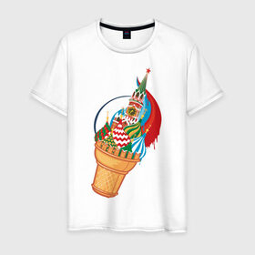 Мужская футболка хлопок с принтом Кремль в Новосибирске, 100% хлопок | прямой крой, круглый вырез горловины, длина до линии бедер, слегка спущенное плечо. | Тематика изображения на принте: кремль | мороженое | москва | собор