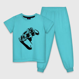 Детская пижама хлопок с принтом Геймпад (Джойстик) в Новосибирске, 100% хлопок |  брюки и футболка прямого кроя, без карманов, на брюках мягкая резинка на поясе и по низу штанин
 | Тематика изображения на принте: джойстик