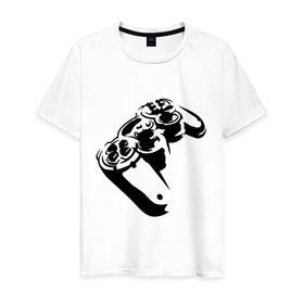 Мужская футболка хлопок с принтом Геймпад (Джойстик) в Новосибирске, 100% хлопок | прямой крой, круглый вырез горловины, длина до линии бедер, слегка спущенное плечо. | джойстик