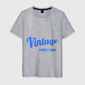 Мужская футболка хлопок с принтом Vintage (since 1980) в Новосибирске, 100% хлопок | прямой крой, круглый вырез горловины, длина до линии бедер, слегка спущенное плечо. | 1980 | vintage | винтаж